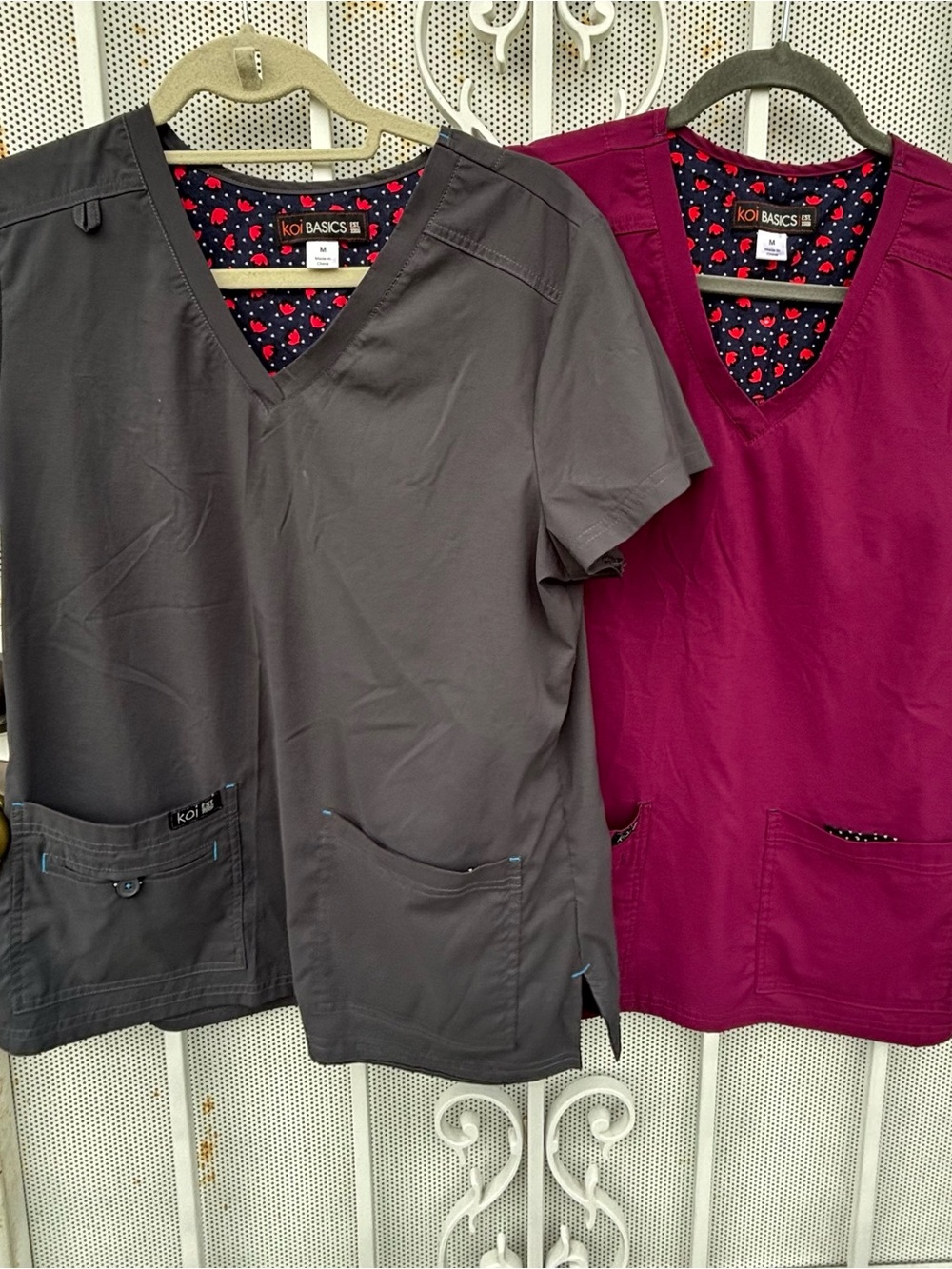 koi Basics Gray and Berry V-Neck Scrub Tops